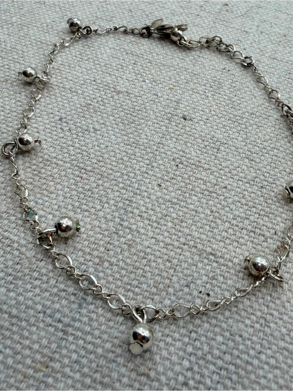 Sterling-Tone Bead Charm Bracelet in Silver